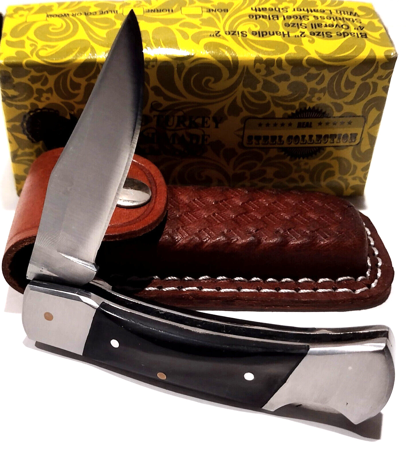 Wild Turkey Handmade Clip Point Blade Lockback Hunting Pocket Knife + Sheath