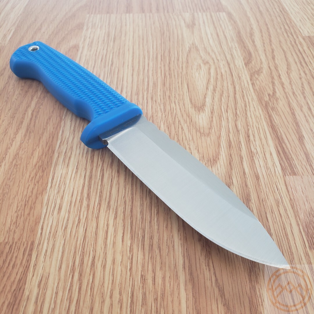Demko Fixed Knife 5″ AUS-10A Steel Drop Point Blade Blue Checkered Rubber Handle