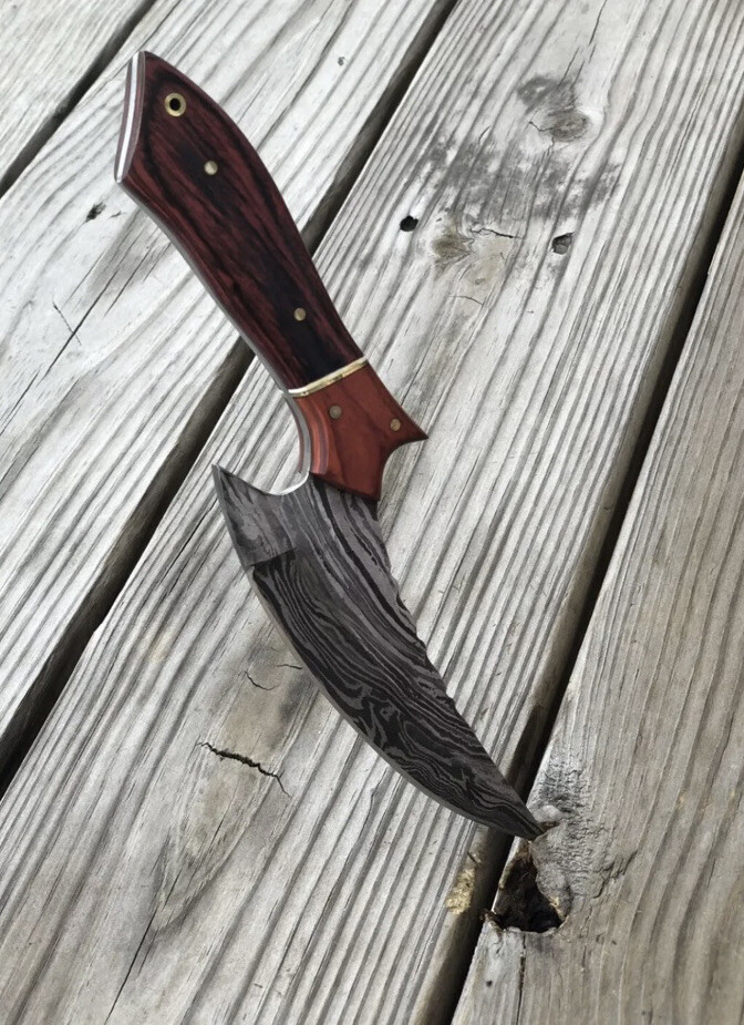 CUSTOM HANDMADE DAMASCUS STEEL HUNTING SKINNER KNIFE WOOD HANDLE EDC W/ SHEATH