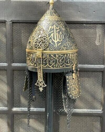 Arabic Calligraphy Helmet Warrior Islamic Helmet Sultan Chain Mail Helmet