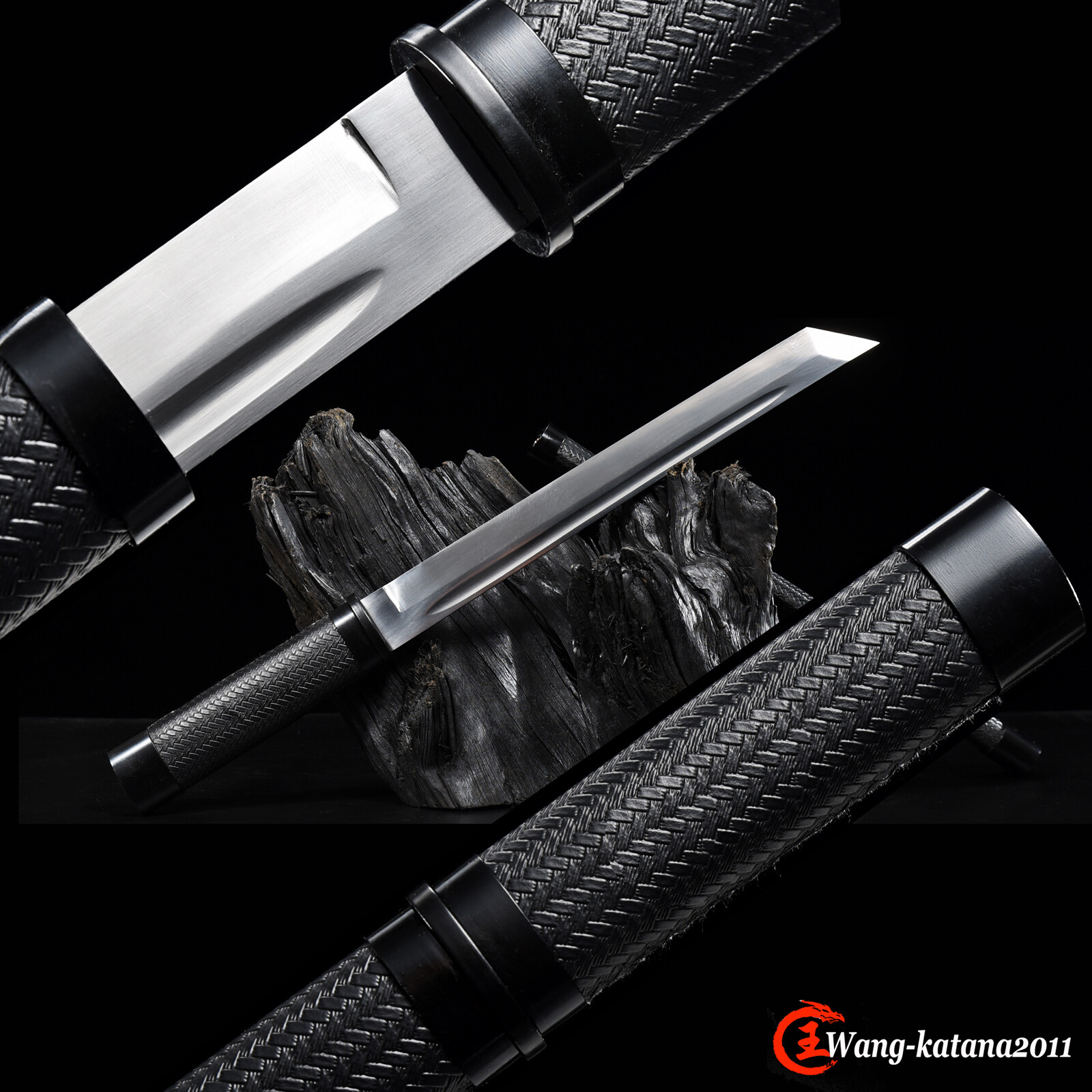18»Tanto 9260 Steel Mini Katana Self-defence Japanese Samurai Black Short Sword