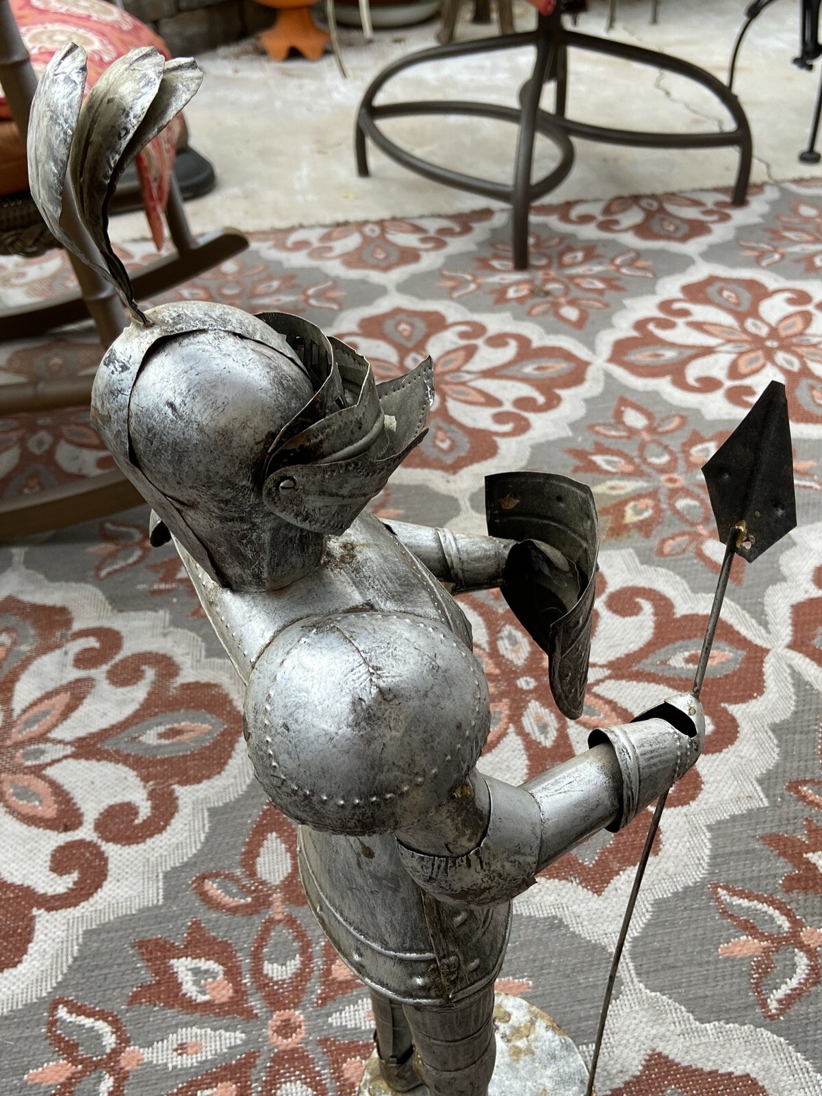 Tin Metal Medieval French Knight in Armor w/Shield 27″