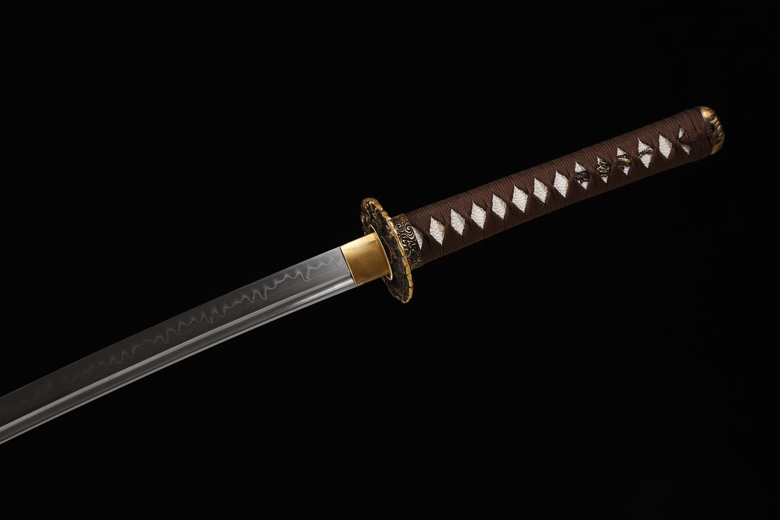 US SHIP Katana Sword Real Hamon Clay Tempered T10 Steel Razor Sharp Brass Tsuba