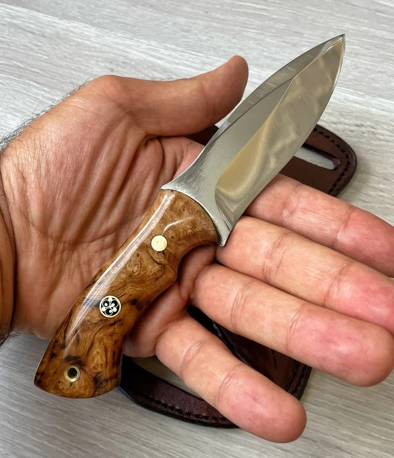 Hunting Knife 1075 Carbon Steel & Rosewood Handle Made Camping Knife with Leathe