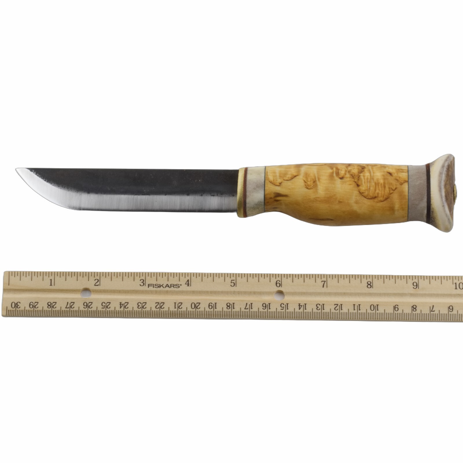 Wood Jewel Reindeer Herder’s Curly Birch Knife Finland Carbon Steel Blade Sheath
