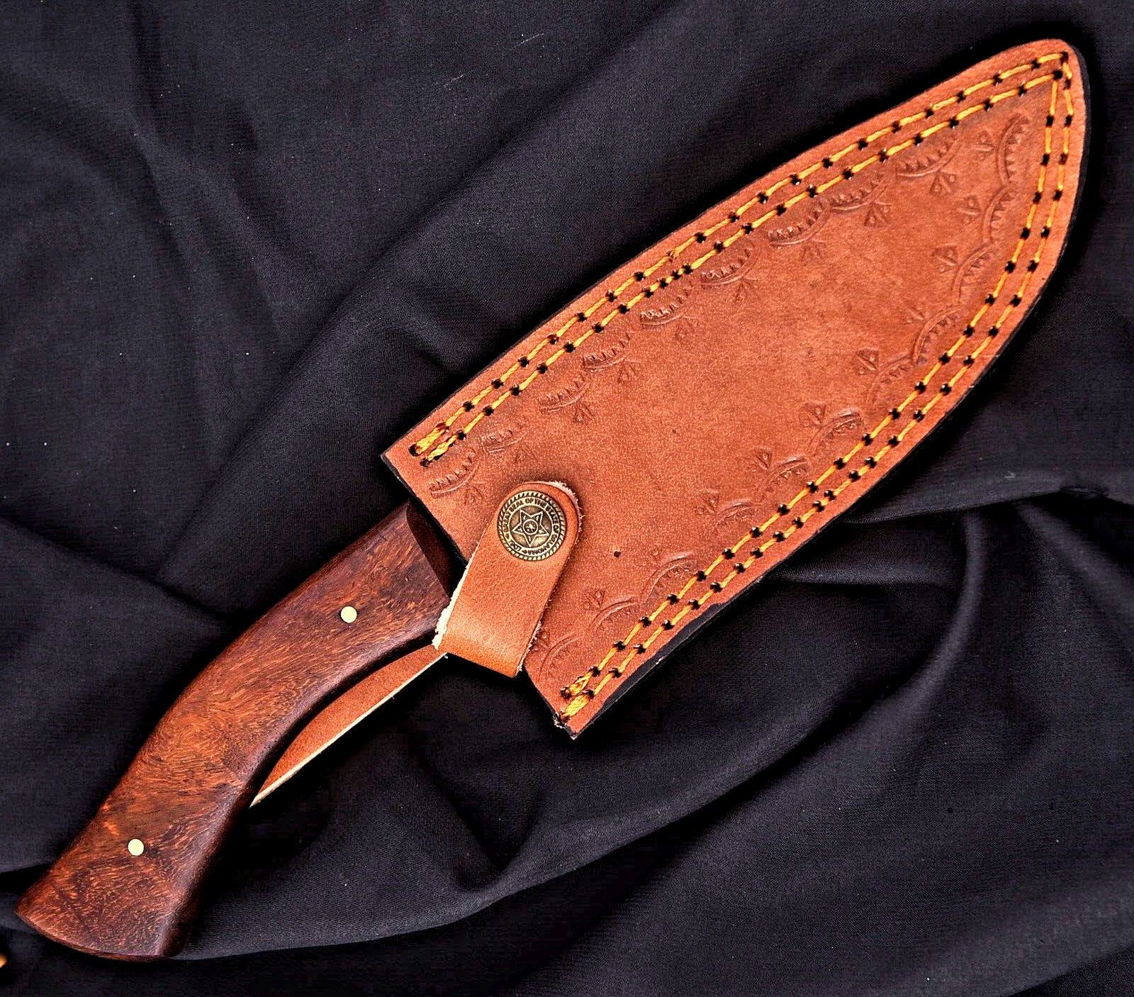 Custom HandMade Forged Damascus Steel Hunting Bowie Knife Wood Handle 2887