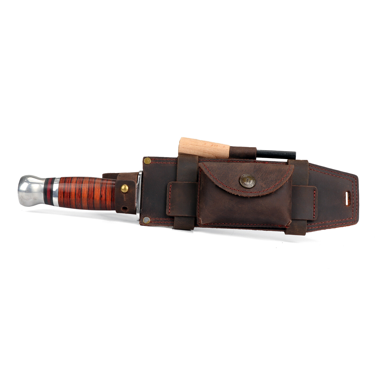 TOURBON Survival Leather Tracker Knife Sheath Horizontal Belt Holster with Pouch