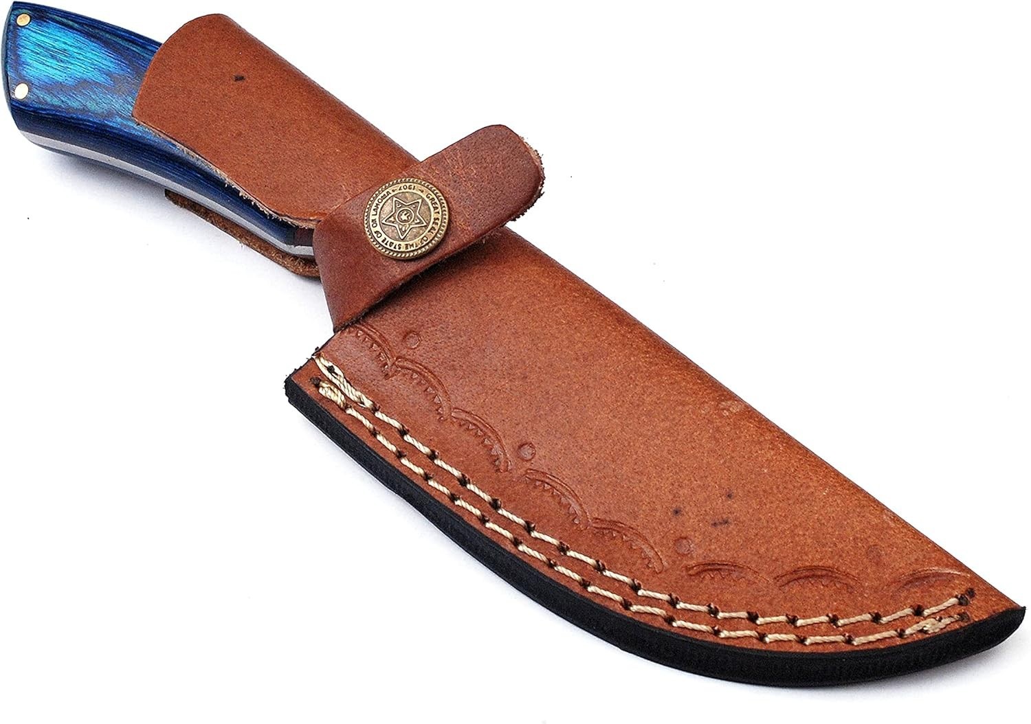 Handmade Damascus Steel Hunting Knife 9” – Full Tang Skinner w/ Leather Sheath