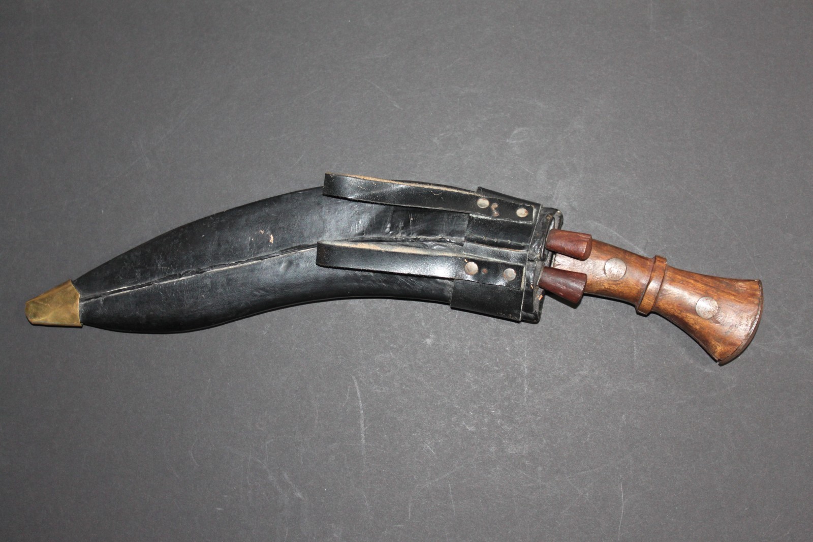 Vintage India Kukri Knife w/ Sheath & 2 Small Knives Full Tang Nepalese Gurkha