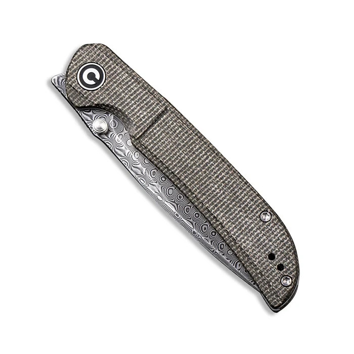 CIVIVI IMPERIUM FRONT FLIPPER KNIFE DARK GREEN MICARTA DAMASCUS STEEL C2107DS-3