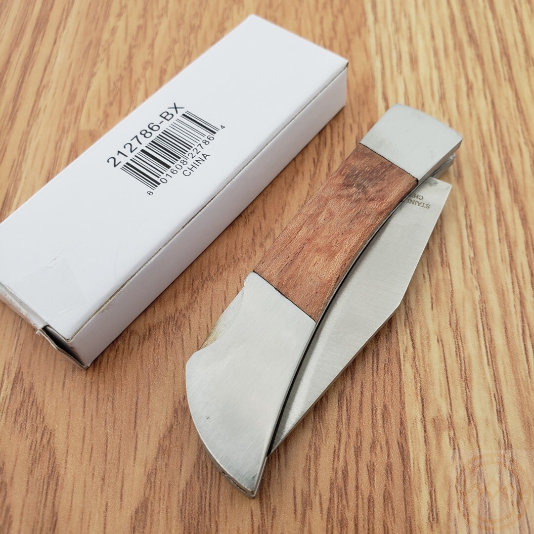 Rite Edge Small Lockback Folding Knife 2″ Stainless Clip Point Blade Wood Handle