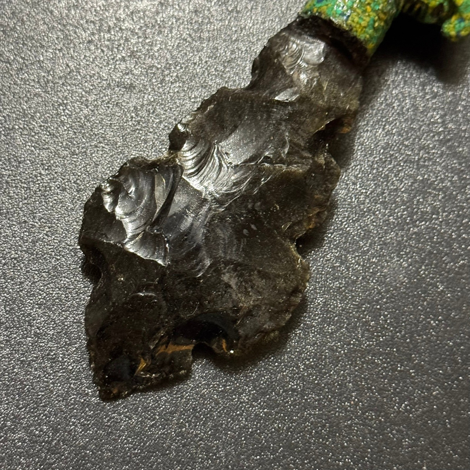 Obsidian Arrowhead Knife Textured Green Handle Decorative Tribal Style Dagger