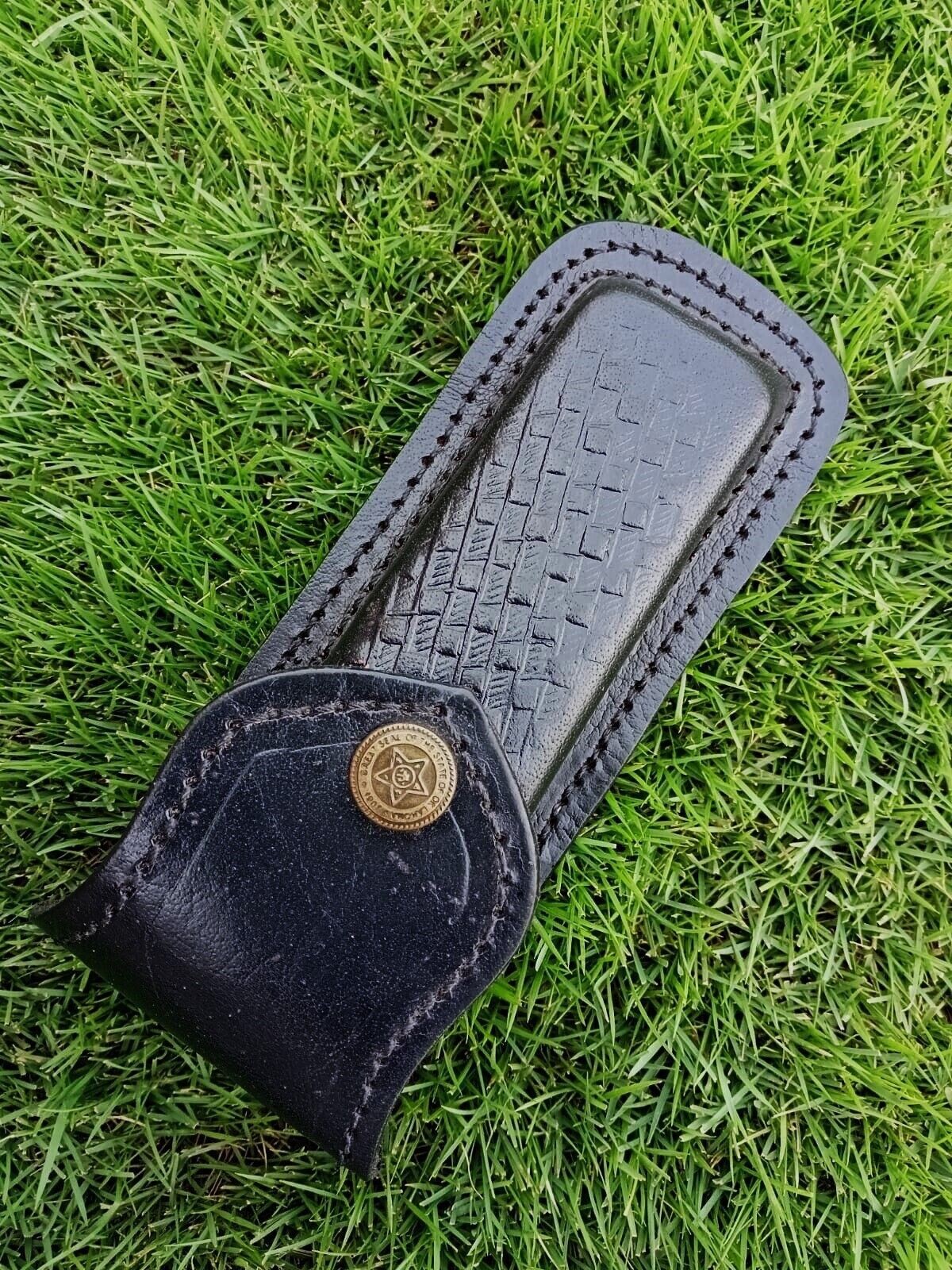 Pocket Folding Knife Genuine Sheath 5.5″ Leather Belt Holster Cover (Black)
