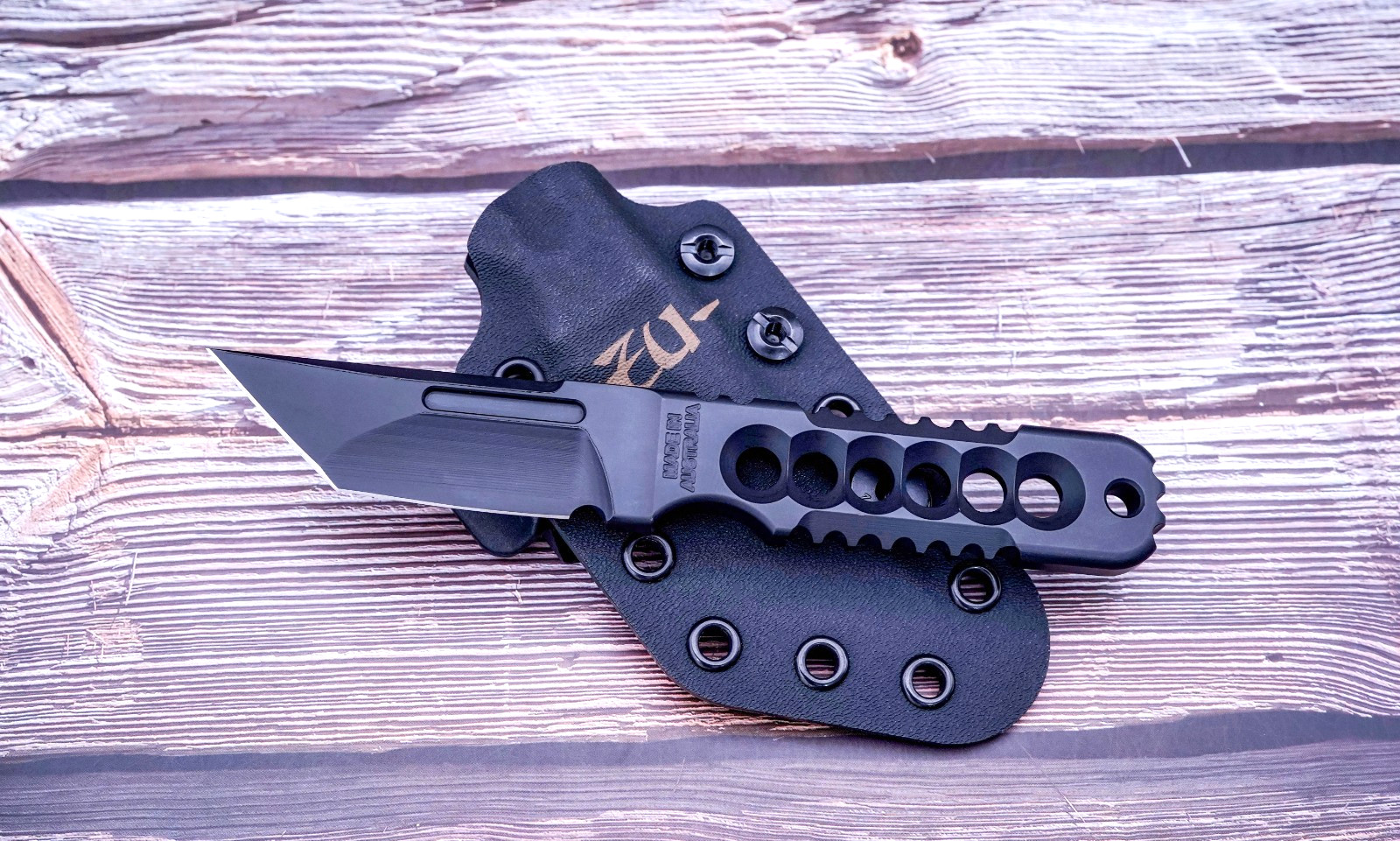 ZU Bladeworx Mekanik Fatmek, Cryodur A2, Black Cerakote Finish, Blk Kydex Sheath