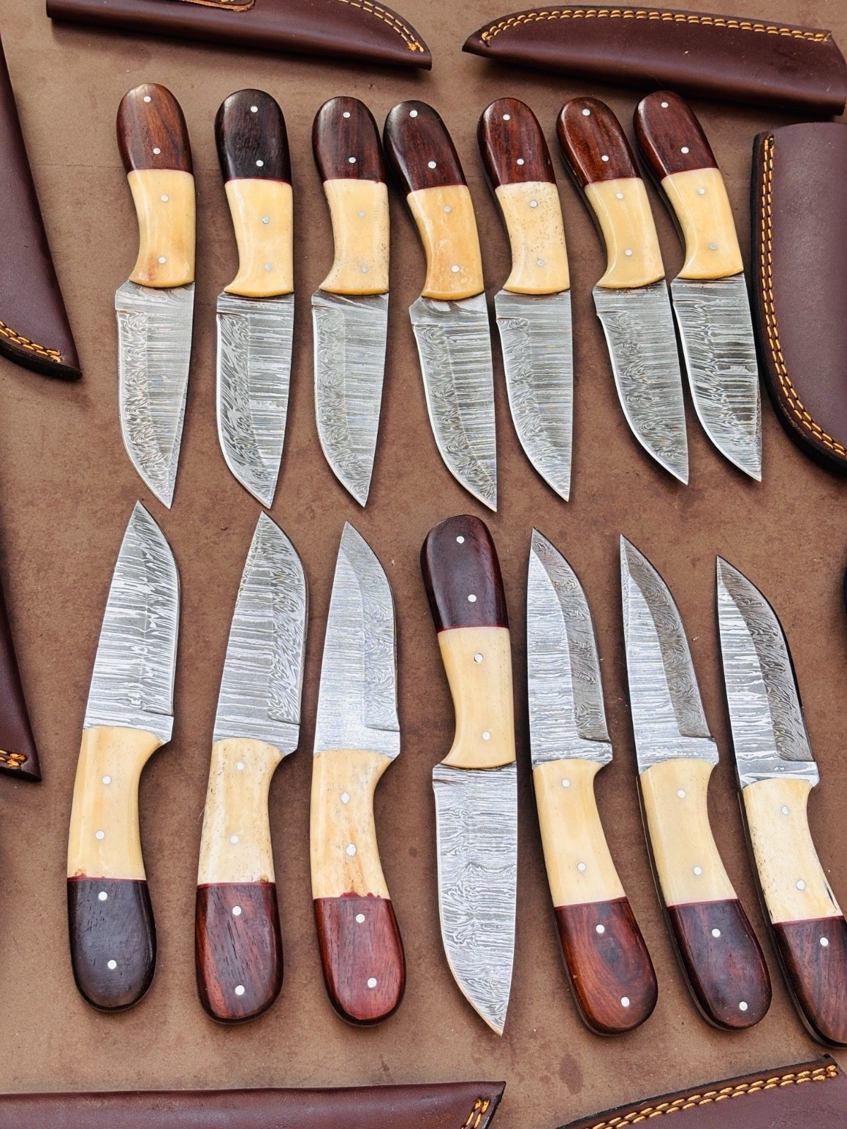 LOT OF 100 CUSTOM HANDMADE DAMASCUS STEEL HUNTING SKINNER KNIFE HANDLE BONE