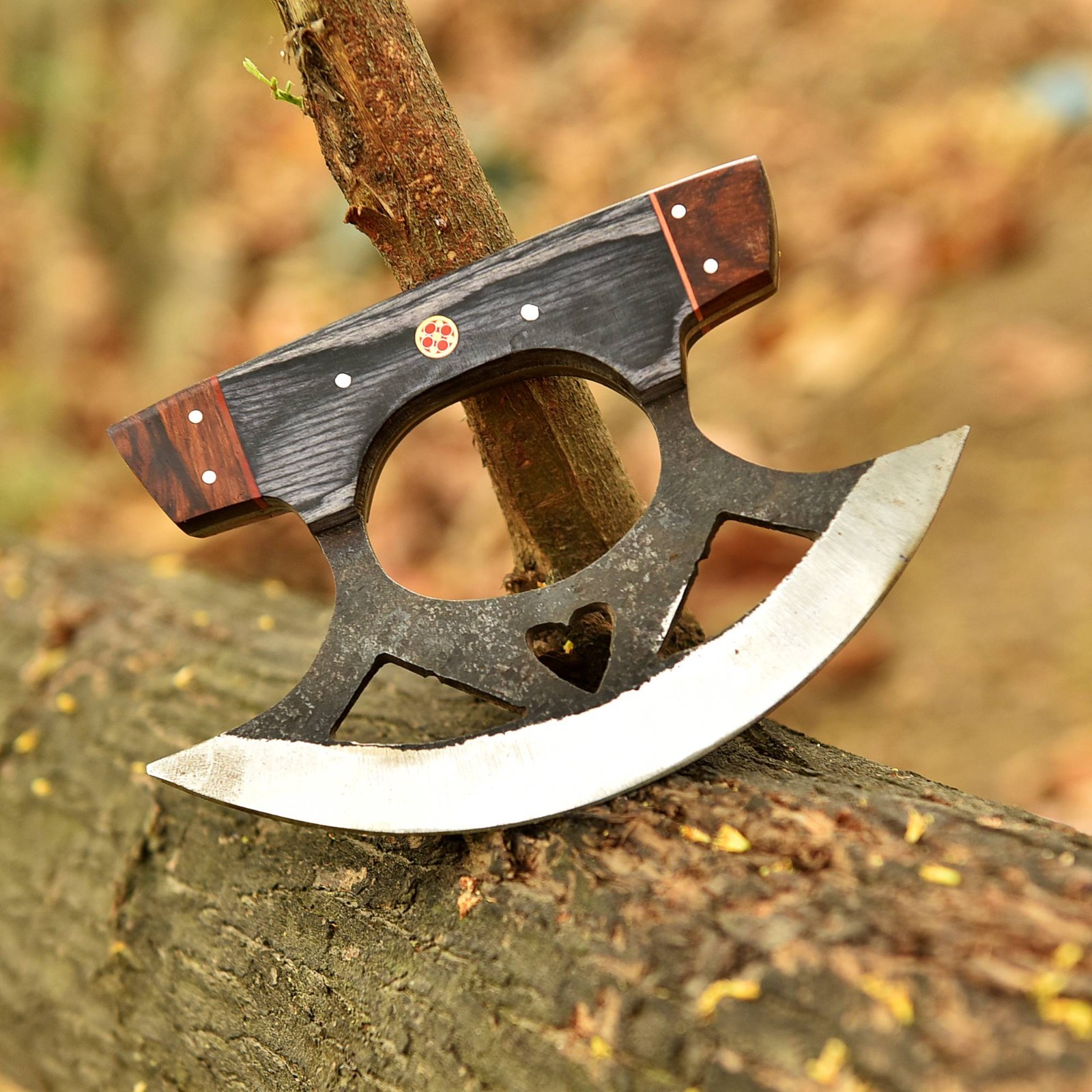 Carbon Steel Handmade Ulu Alaskan Fixed Blade Kitchen Outdoor Knife With Sheath