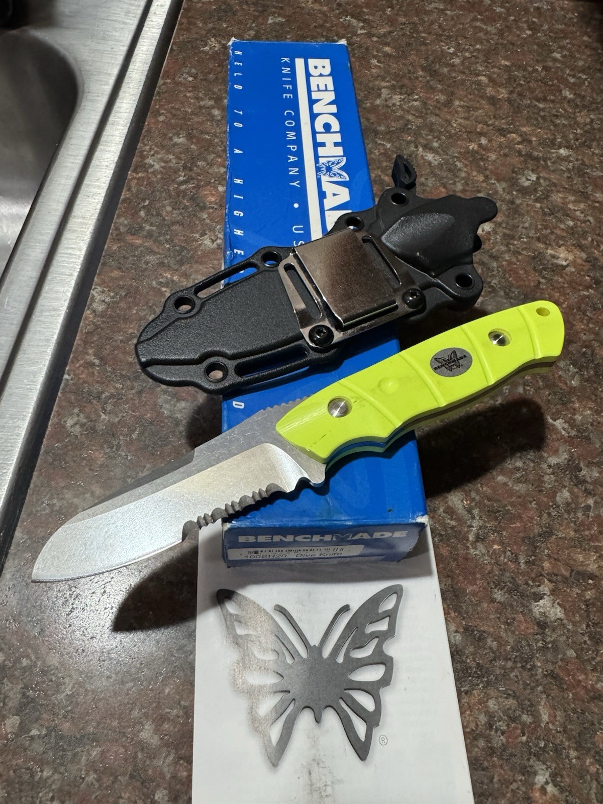 Benchmade 100SH2O Dive Knife Fixed Blade Stainless Drop Point Combo w/ Sheath