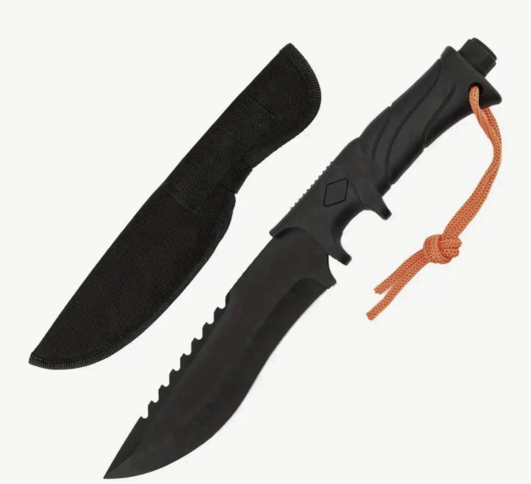 10.31 Inch Hunting Knives Steel Blade Black Knife Nylon Sheath Black Handle