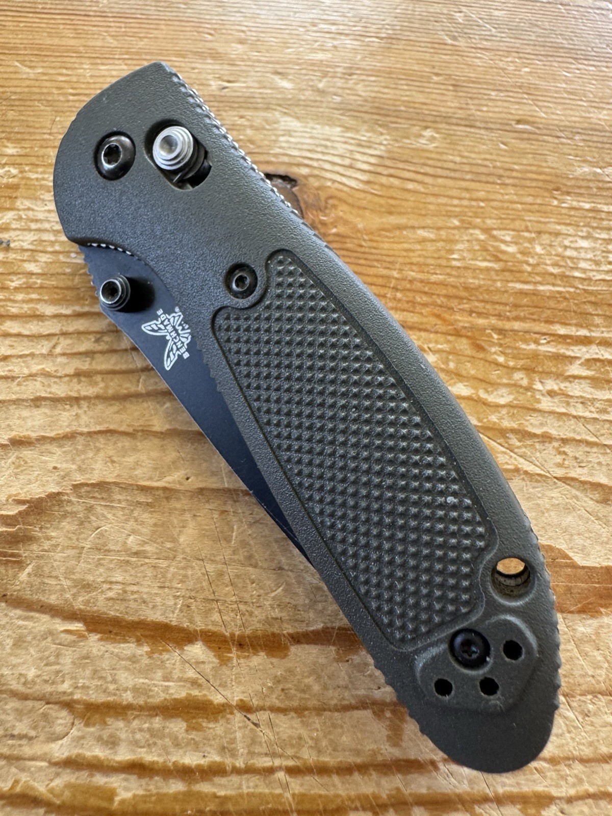 Benchmade Mini Griptilian 556 Mel Pardue 154CM OD Green Handle Knife Plain Edge