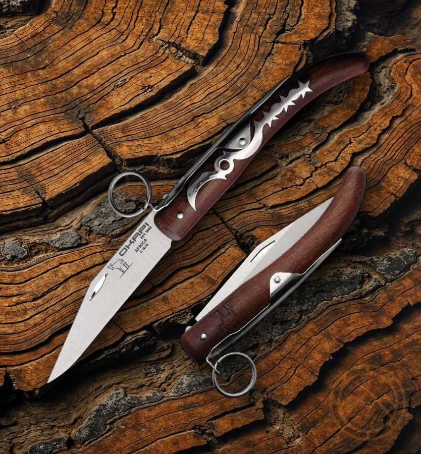Okapi Folding Knife 4.5″ Tumbled 1075HC Steel Clip Point Blade Brown Wood Handle
