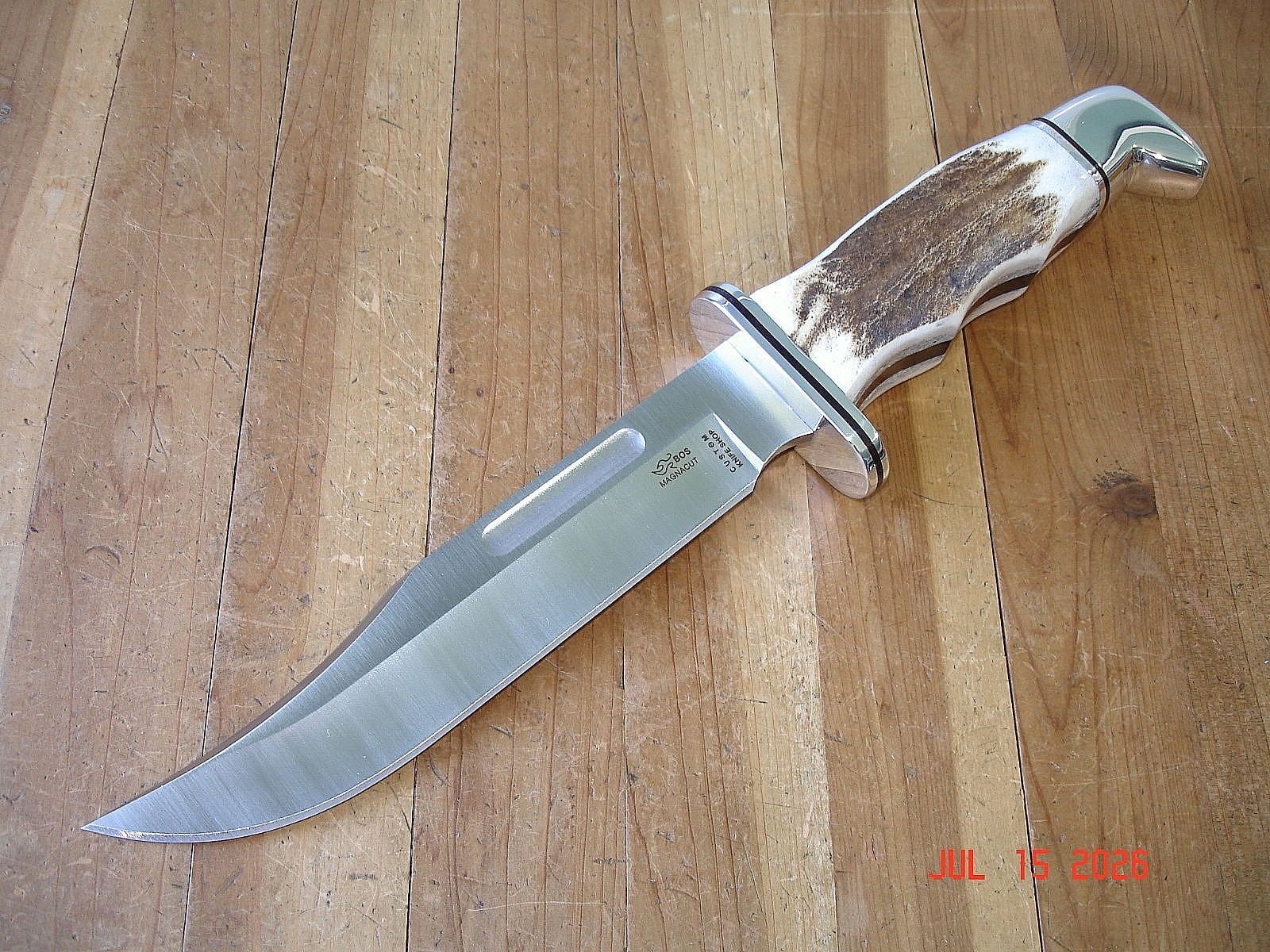 NIB BUCK KNIFE 119 CKS SPECIAL BOS MAGNACUT BLADE ELK ANTLER HANDLE BROWN SHEATH