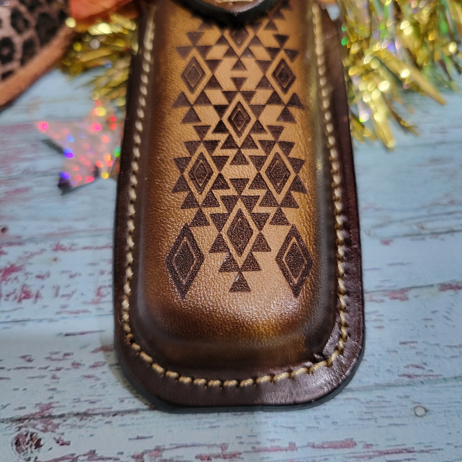 Native American GENUINE LEATHER POCKET KNIFE SHEATH 5.5 » HANDMADE BELT LOOP