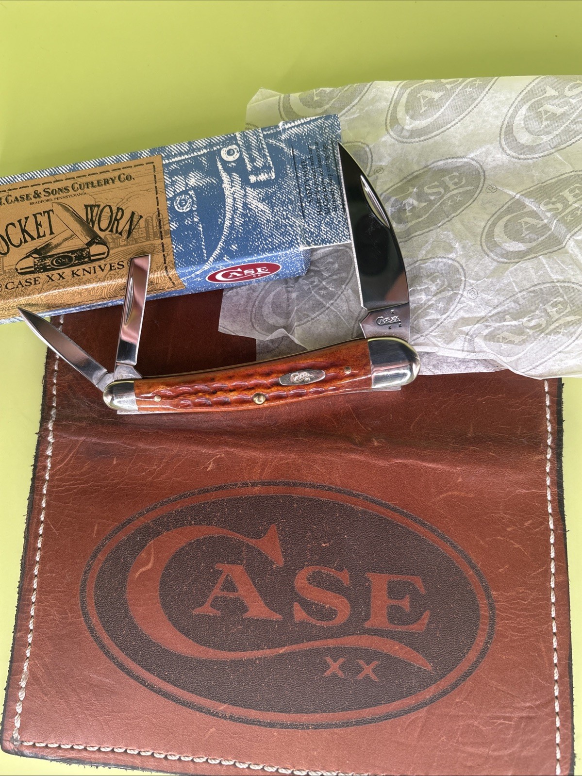 CASE XX SEAHORSE WHITTLER POCKET WORN HARVEST ORANGE BONE HANDLES KNIFE USA