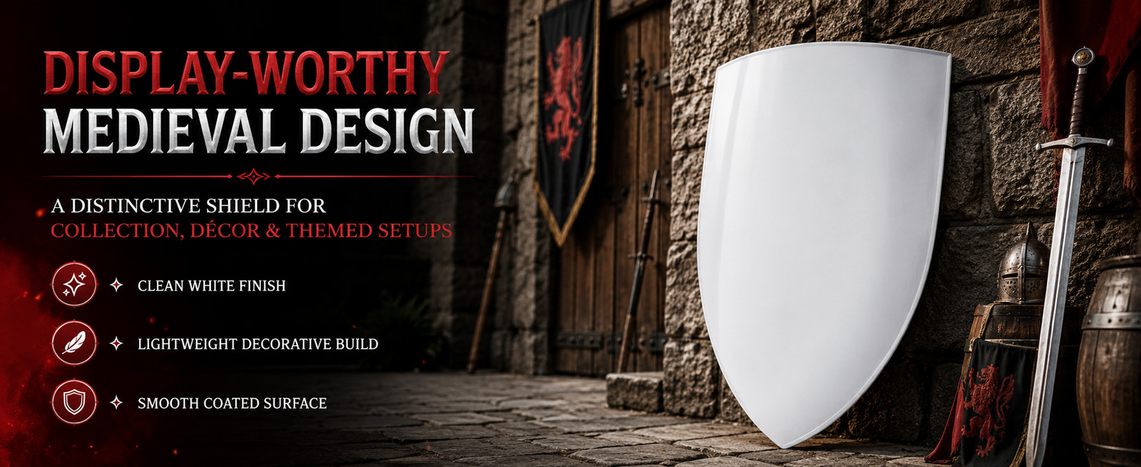 Medieval Decorative Shield 28″ 18 Gauge Steel Curved Wall Display Armor Prop