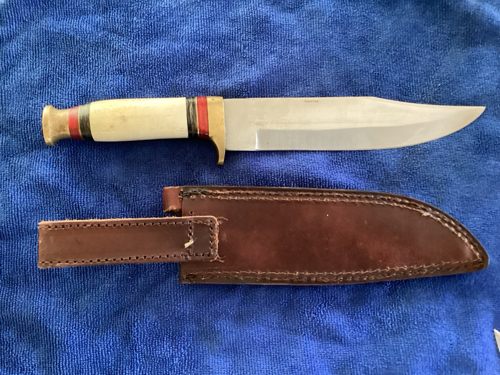 Bowie Knife Clip Point Over 5in Blade Silver Plain Edge with Sheath