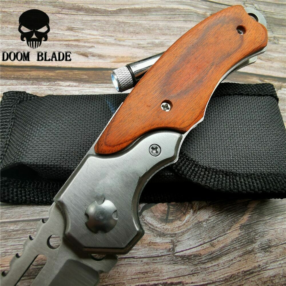 Assisted Blade Knives Pocket Tactical Folding Blade Knife Survival Hunting LED