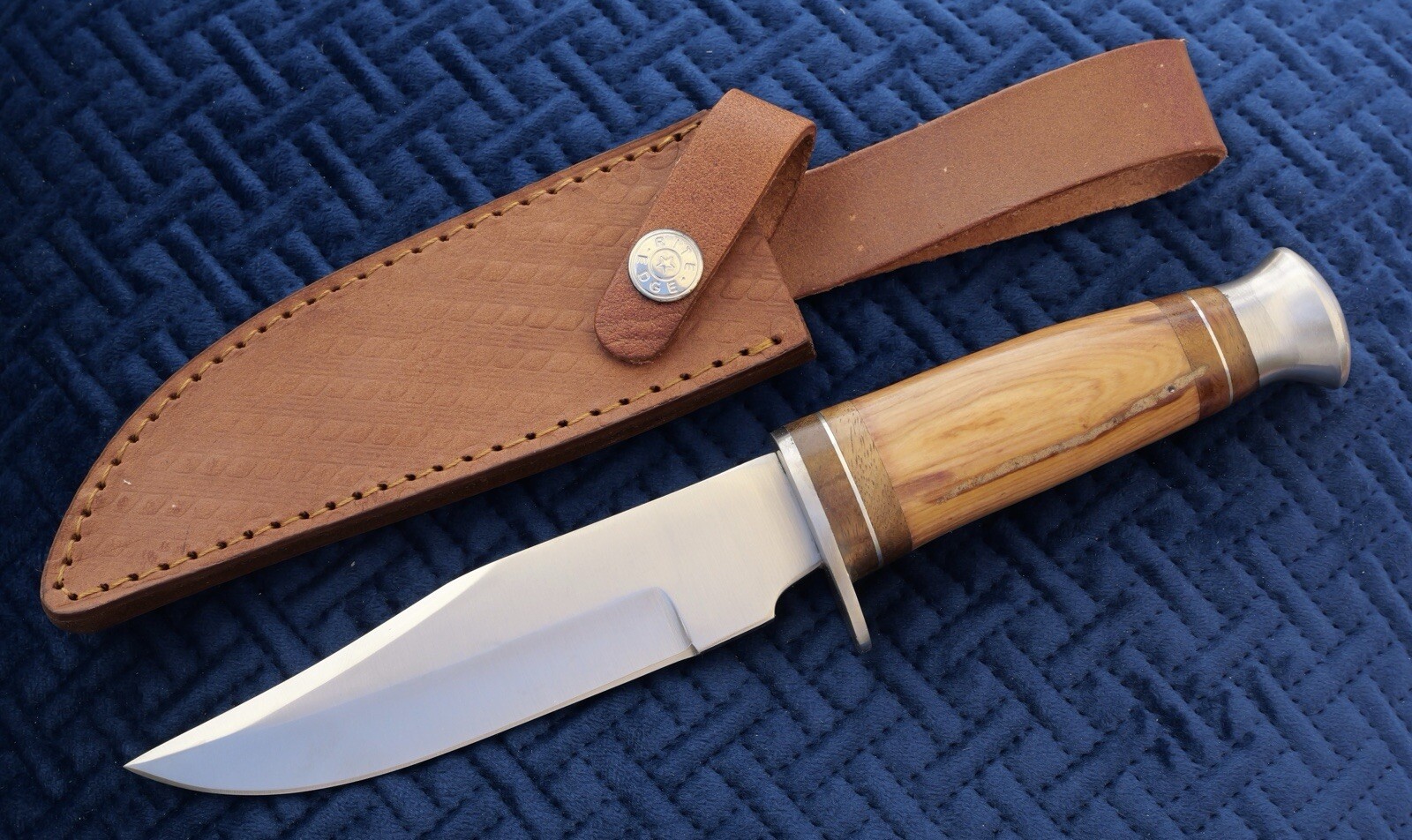 10” Fixed Blade Knife Survival Olive Wood Handle Custom Leather Sheath 5.5” Edge