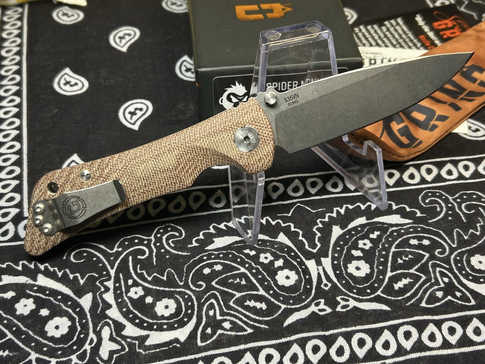 🔥New Southern Grind Spider Monkey Natural Micarta And Titanium Liners S35VN #2