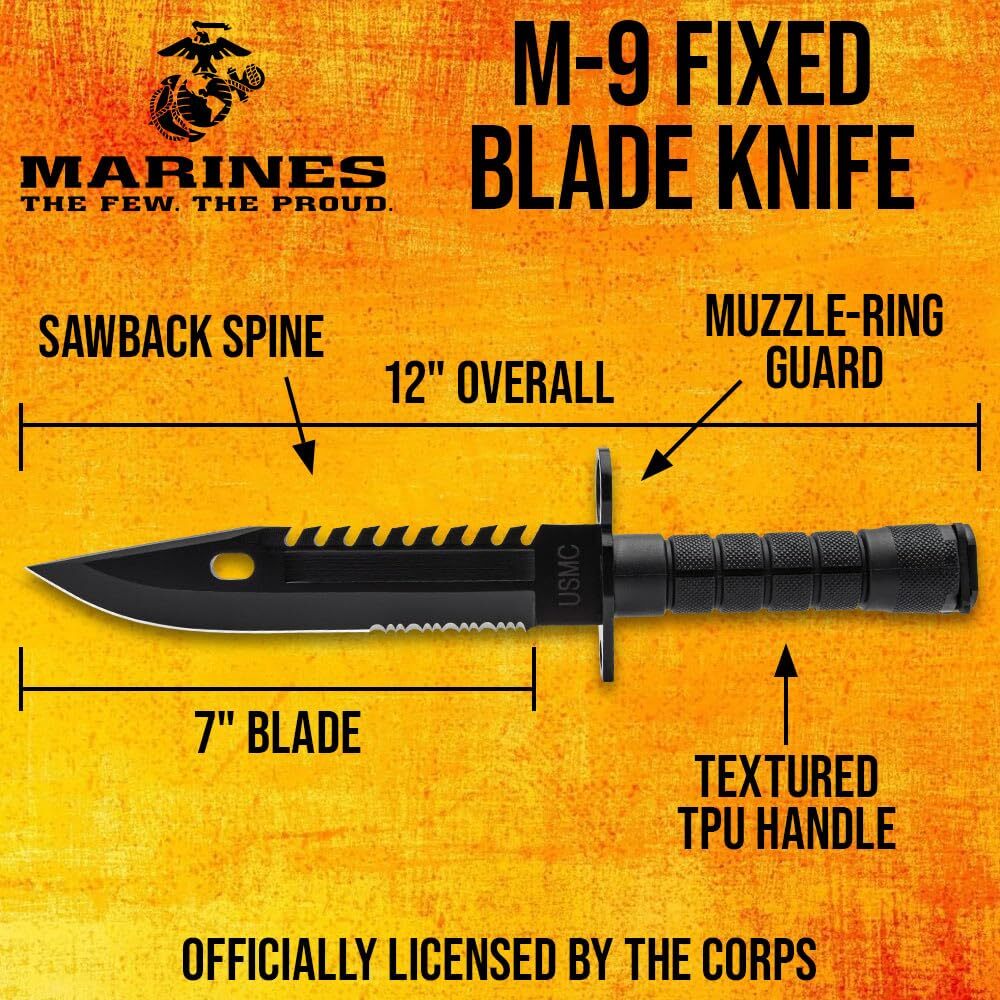 USMC M-9 Fixed Blade Knife and Sheath | Officially Licensed | Sawback Spine