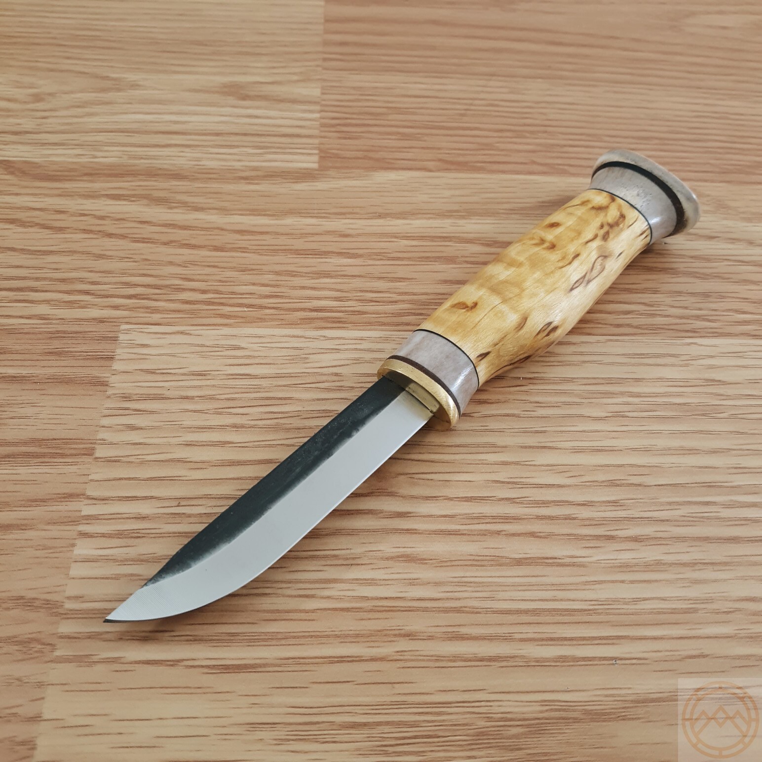 Wood Jewel Vuolu Fixed Knife 3.25″ Carbon Steel Blade Curly Birch/Horn Handle