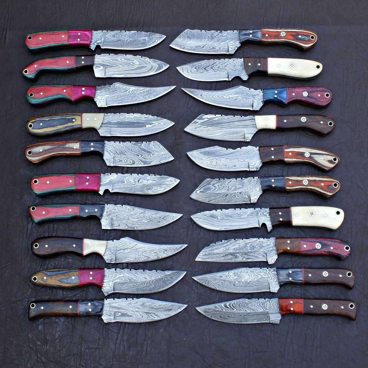 Lot of 50 Pcs 8» Full Tang Knives Hand Forged Damascus Steel W/Sheath From USA.