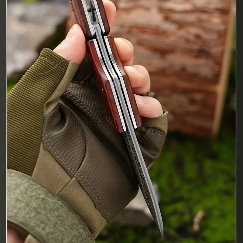 Damascus Deployable Folding Knife, Outdoor Pocket Jungle Hunting Knife