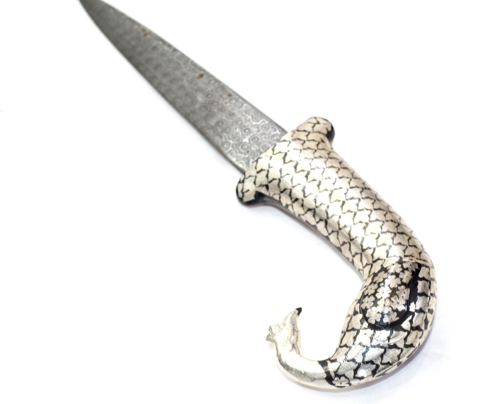 Dagger Double Head Peacock Silver Koftgari Inlay Work Damascus Steel Blade j640