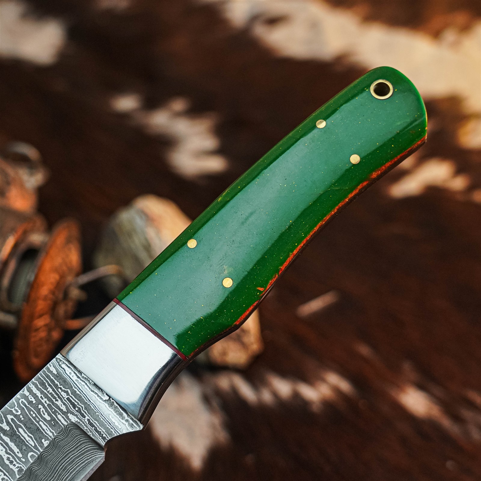9.0″ Camping Bushcraft Damascus Knife Handmade Full Tang Resin Handle +Sheath