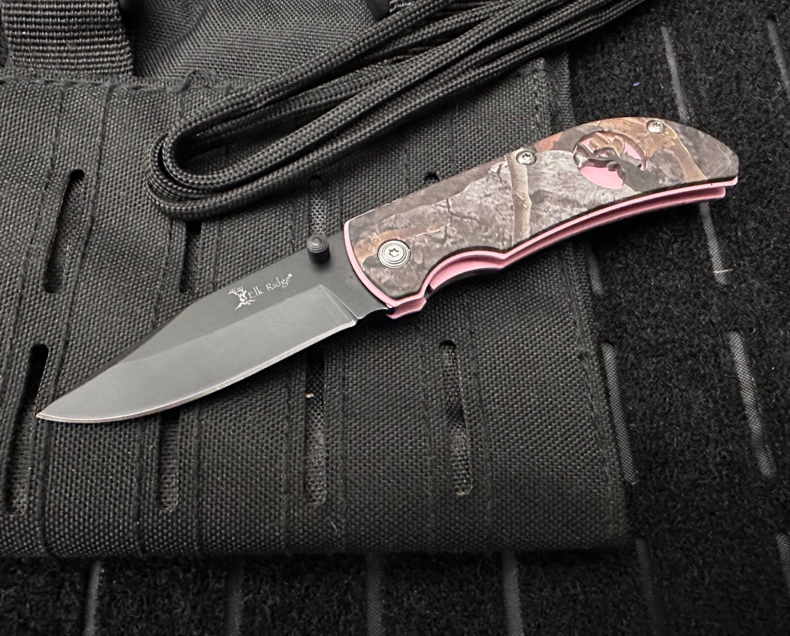 Pink Pocket Knife Camo Small Belt Clip Folding Manual Elk Ridge 5.5″ Overall