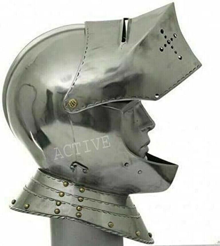Medieval LARP Knight Close Armor Helmet Warrior Chrome Look Helmet Head Protect