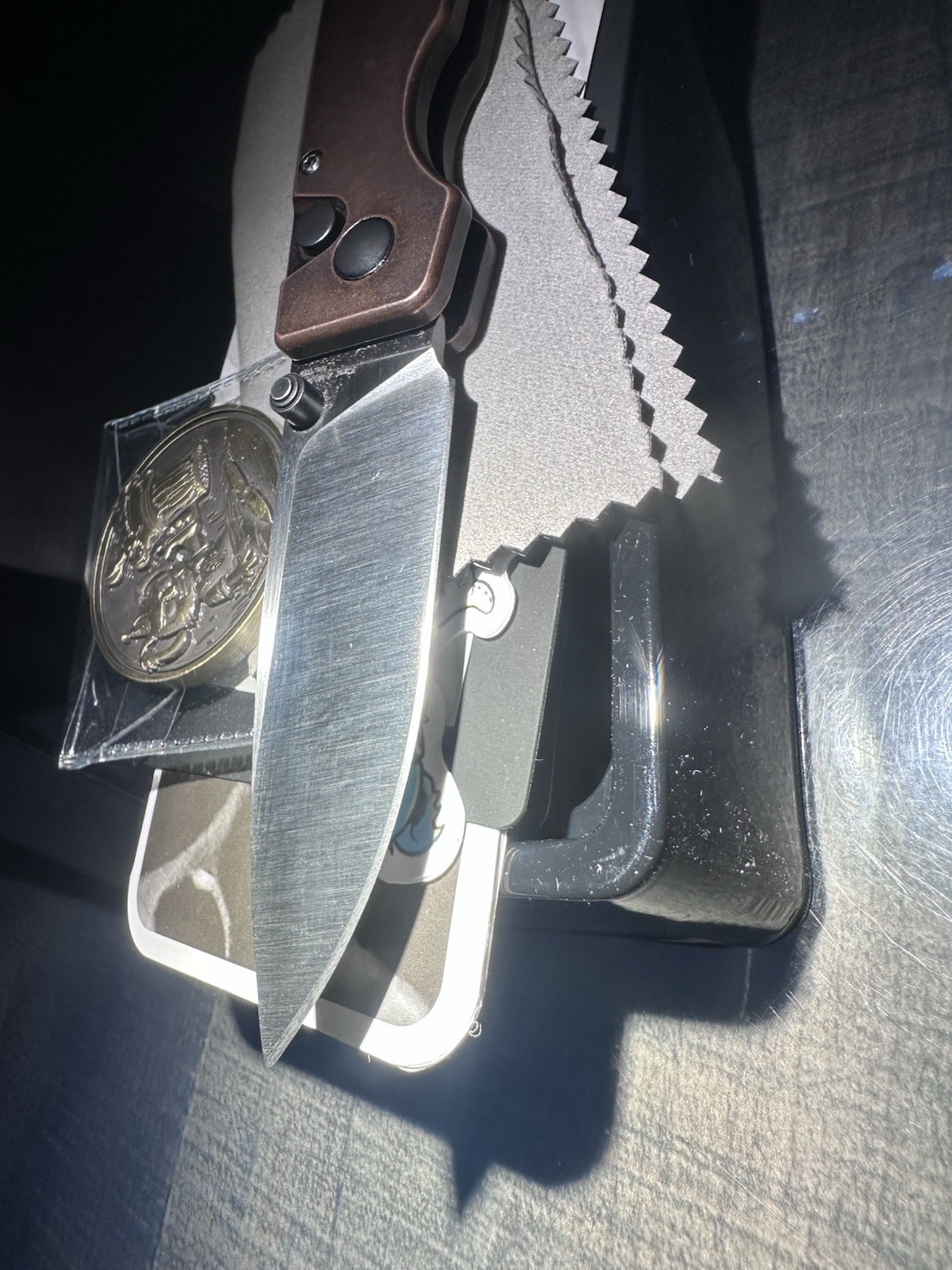 Kizer Original Copper 154CM Satin Blade Copper Handle Button Lock