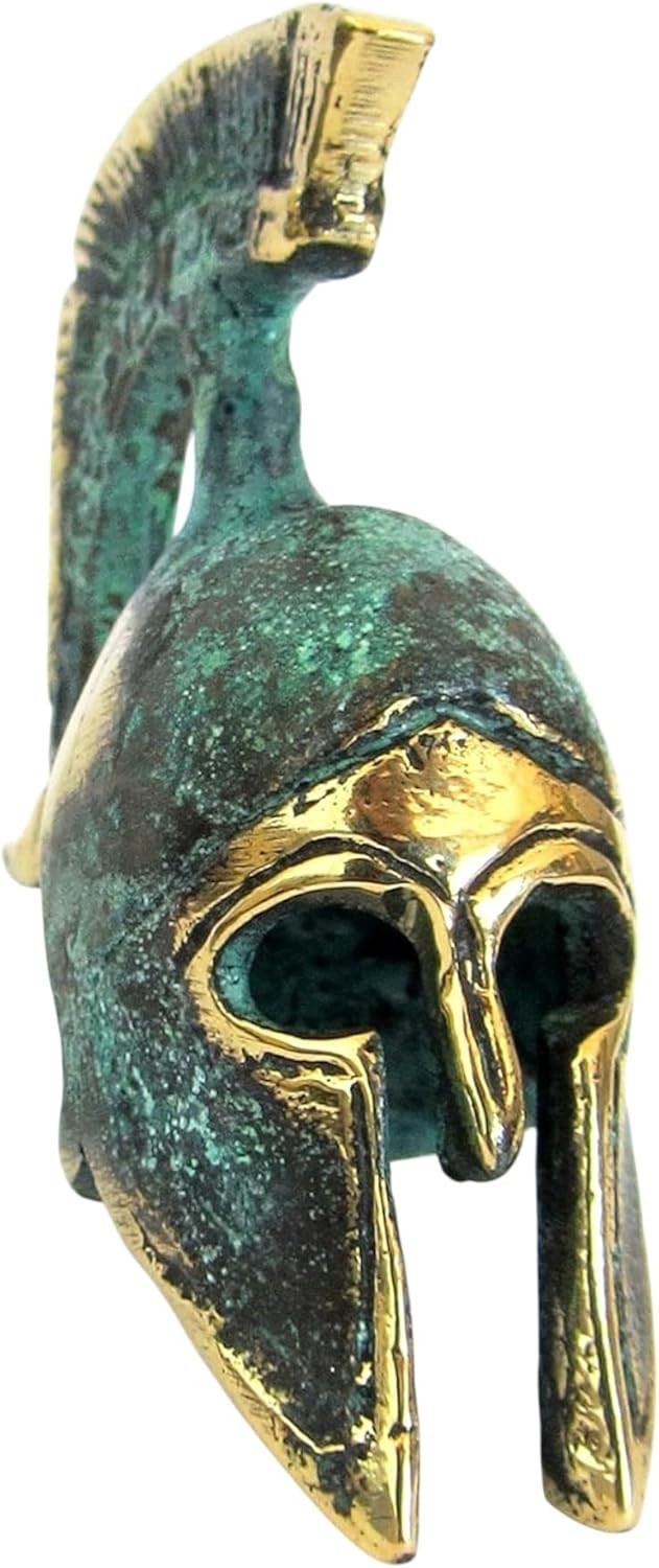 Historic Bronze Spartan Helmet Replica – Handcrafted with Oxidized Green Gold