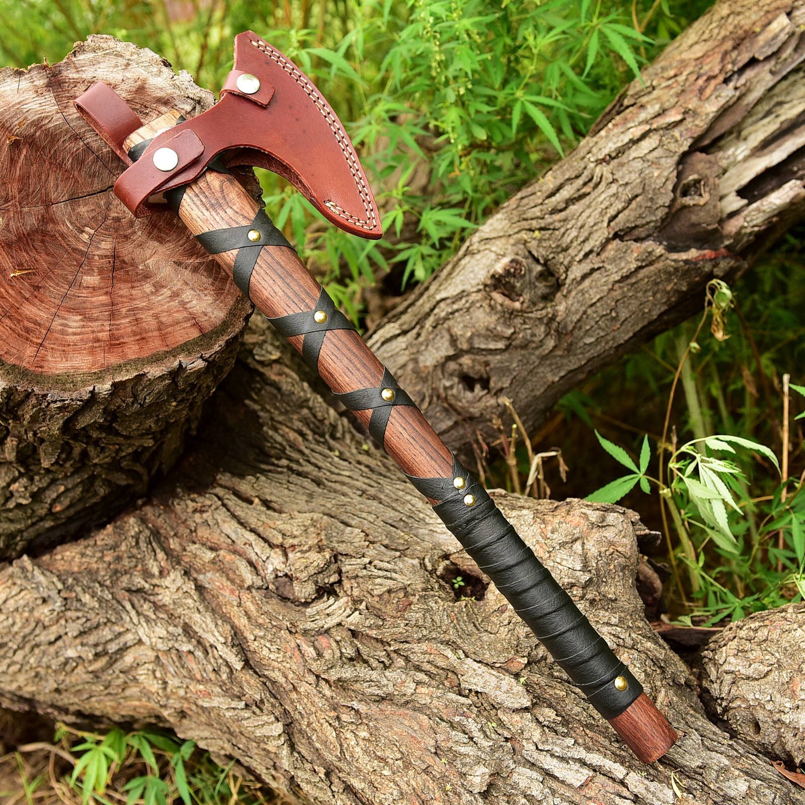 RAGNAR VIKING AXE Larp Forged Camping Axe with Rose Wood Shaft, Viking ,sheath
