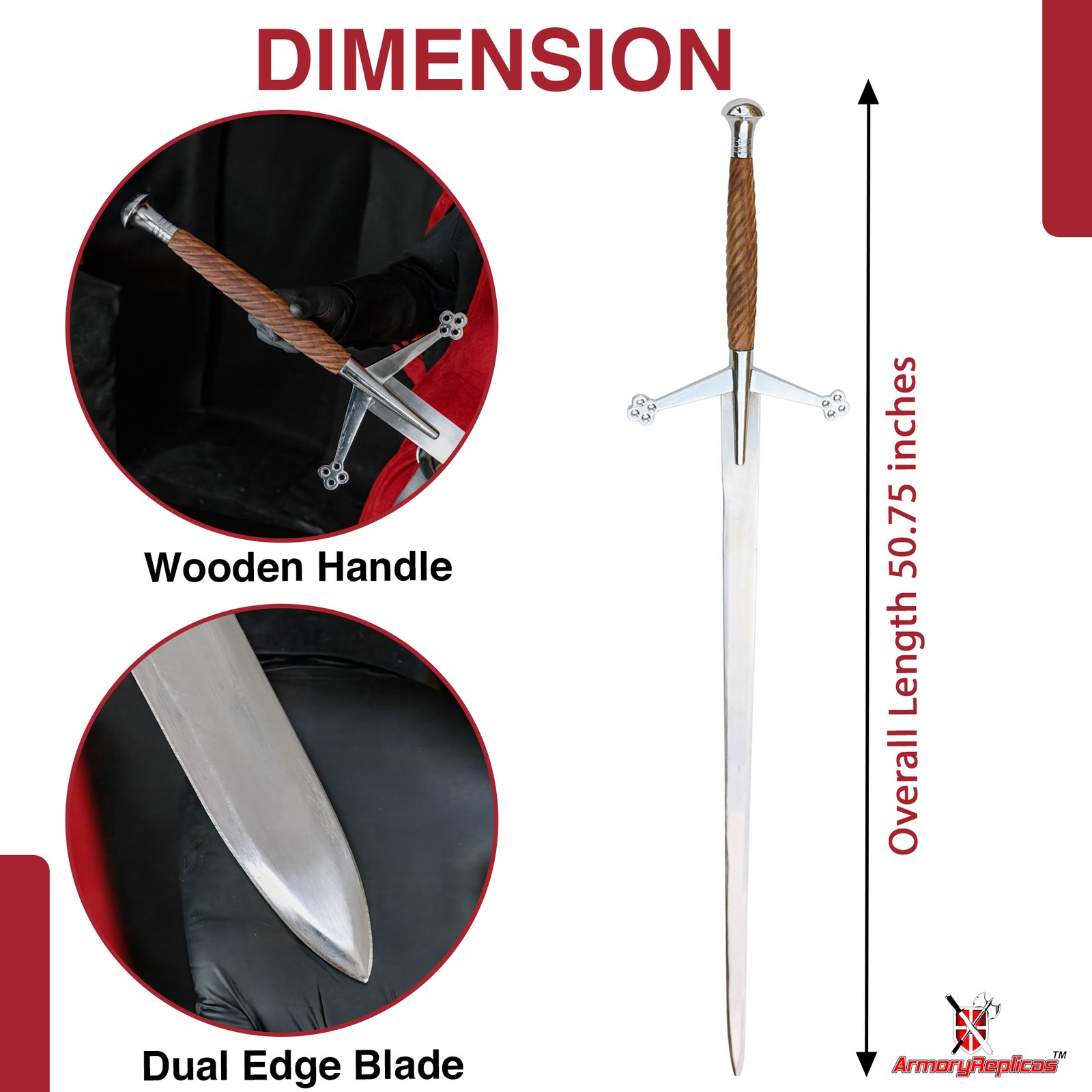 Clan Douglas Classic Scottish Claymore 50.75 Inch Longsword with Leather Sheath