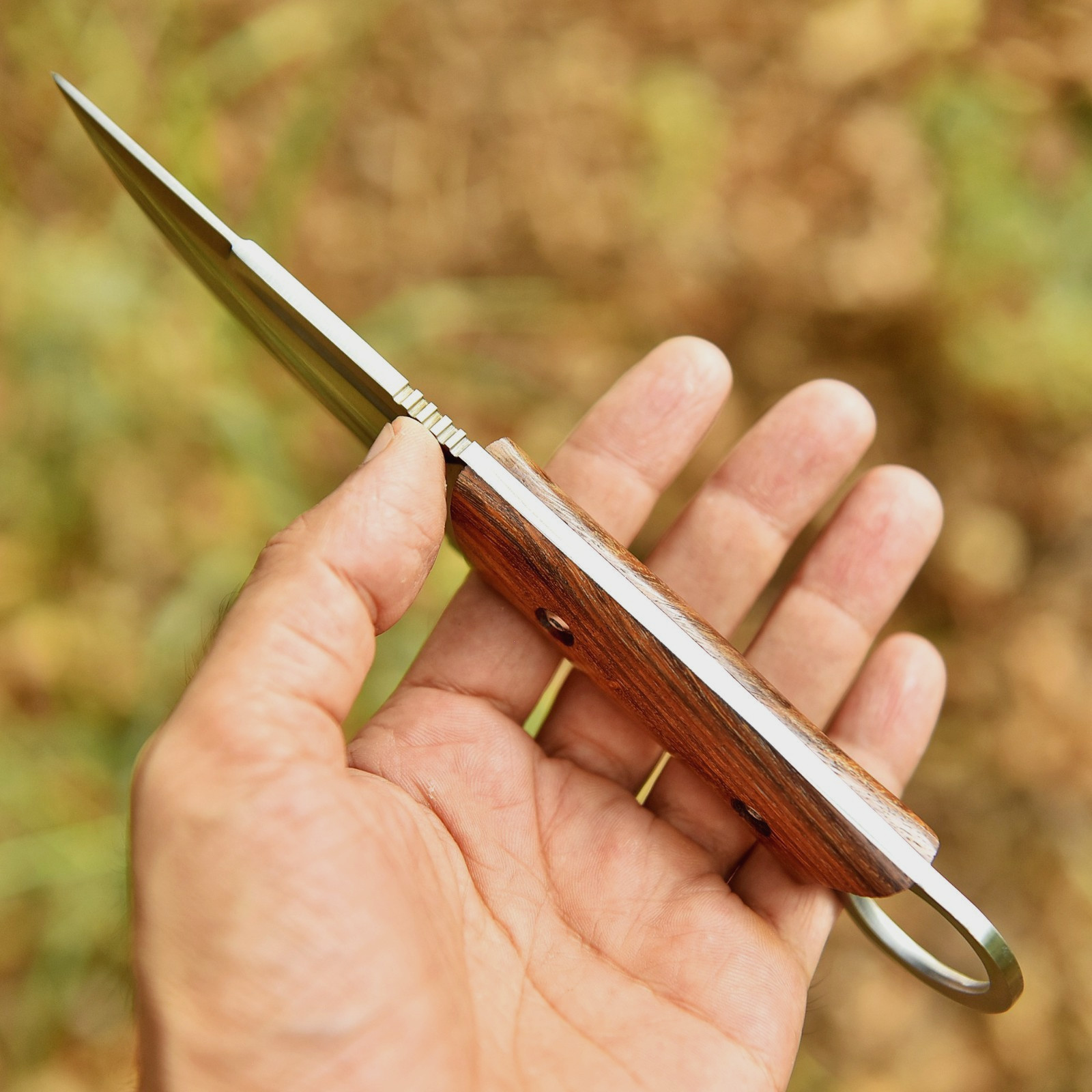 8.5″ Full Tang Handmade Combat Fixed Blade Camping Outdoor Knife Wooden Handle