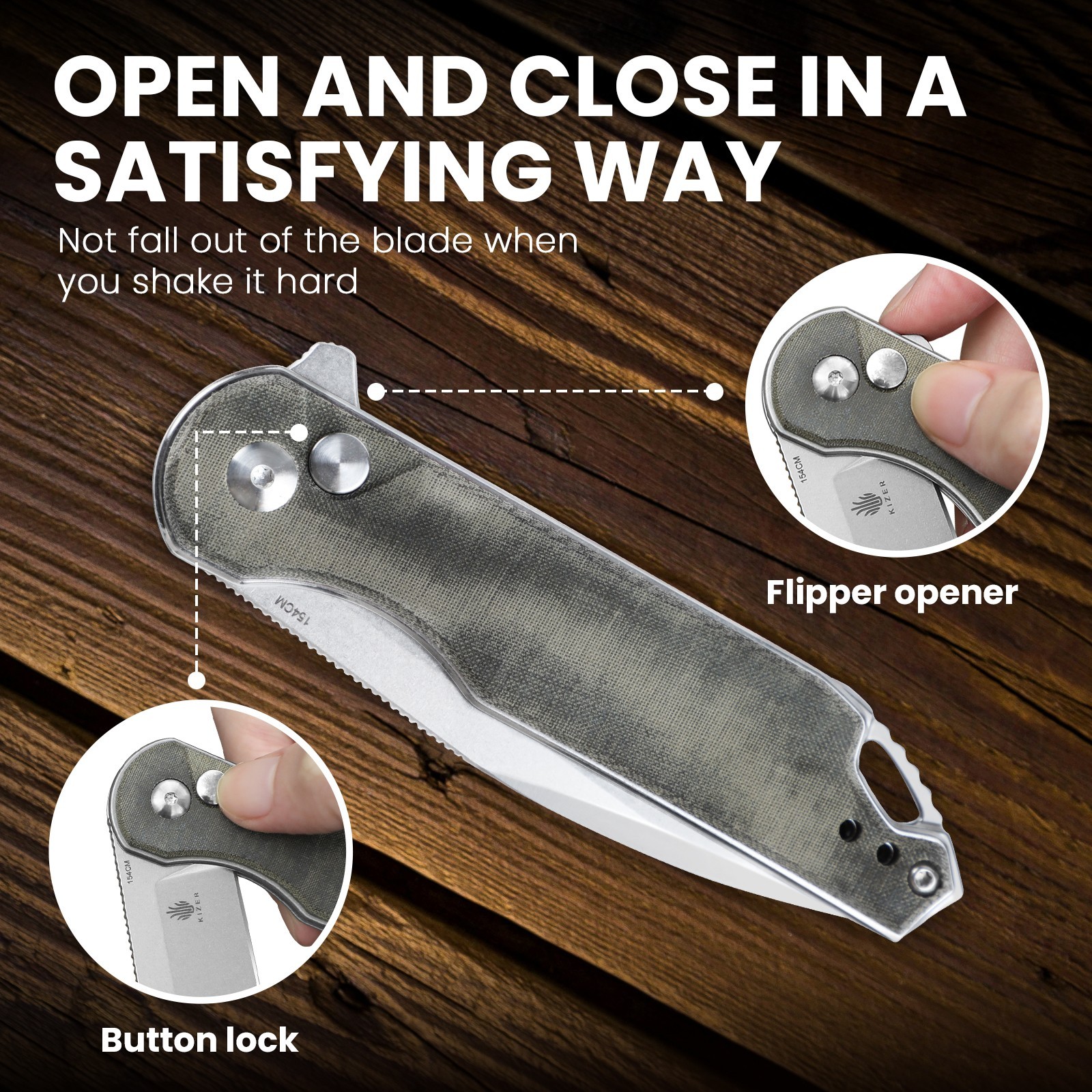 Kizer Assassin EDC Folding Pocket Knife 154CM Blade Micarta Handle V3549C1