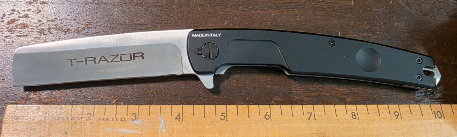 T-Razor Tanto Plain Stainless Blade Aluminum Handle, Box Italy