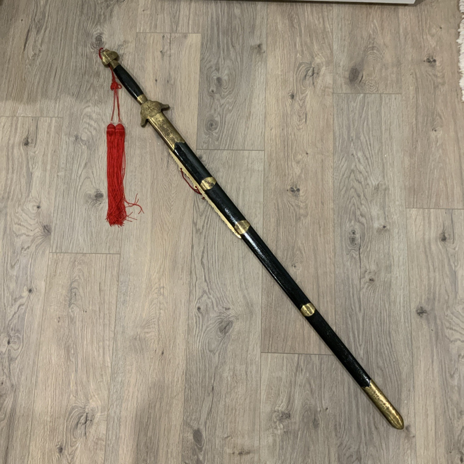 Chinese Sword Jian With Wooden Scabbard and Brass Fittings Tai Chi Kung Fu Wushu