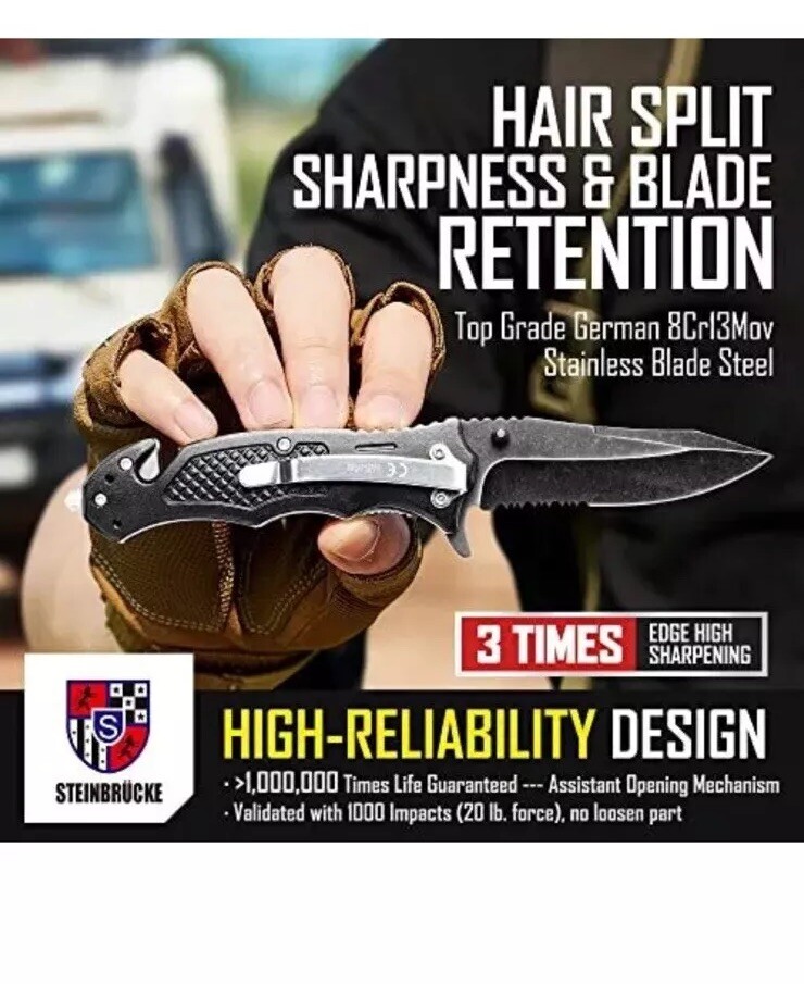 3.4» Tactical Knife Pocket Knife Folding Stainless Steel with Reversible Clip