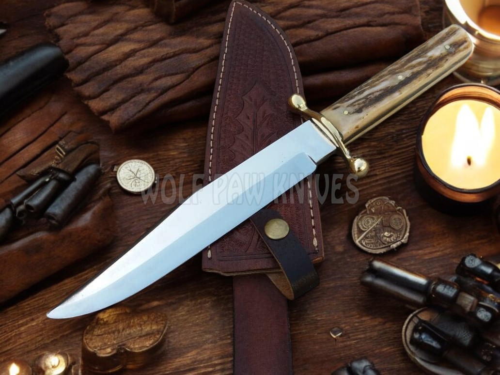 Handmade Hunting Bowie Knife | D2 Steel Blade with Stag Antler Duty Paid USA